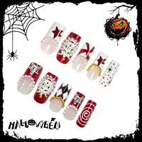 HYC-DZ-595 Faux ongles à presser longs, motif Clown de cirque d'Halloween, forme cercueil, réutilisables, couvrance totale, amovibles, 24 pièces
