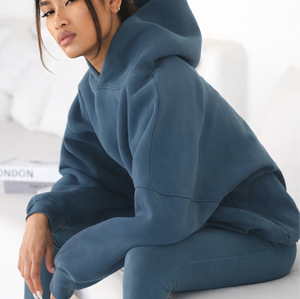 Sudadera Extra Grande para Mujer, 50% Algodón, 50% Poliéster, Color Verde Azulado Oscuro, Estilo Urbano, Hombros Caídos, Corte Holgado, Moda de Invierno - Product Image 3