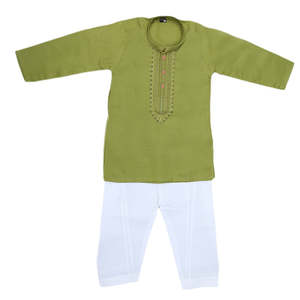 Chase Value <b>Boys</b> Embroidered Wash n Wear <b>Kurta</b> Shalwar Suit-Green 1-2 Years - Product Image 3