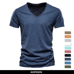 Camiseta de algodón 100% de calidad de marca para hombre, diseño de moda con cuello en V, camisetas sólidas ajustadas, camisetas para hombre, camisetas de manga corta para hombre - Product Image 2