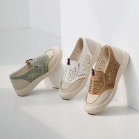 [JSHOE] Chaussures décontractées en cuir pour femmes, style coréen, perforées, confortables, à enfiler, respirantes, tendance, légères et durables