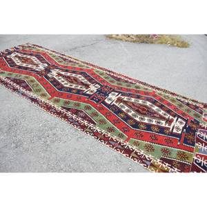 Vintage Turkish Wool Rug 5.2 X 13.8ft Large Area Classic Style with <b>Red</b> & Green Patchwork Pattern Tabriz Style <b>Latex</b> Backed - Product Image 2