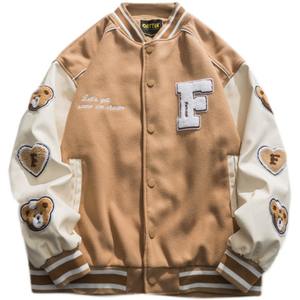 OEM Blouson de baseball à manches plaquées avec lettres imprimées pour hommes, manches en cuir véritable, veste universitaire, bombardier à simple boutonnage - Product Image 5