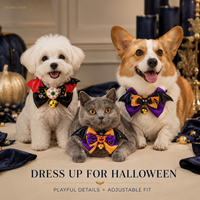 Collier pour animaux de compagnie Halloween avec nœud papillon et clochette, réglable, pour grands chiens et chats - Design ailes de chauve-souris et yeux, style britannique, toutes saisons, en polyester