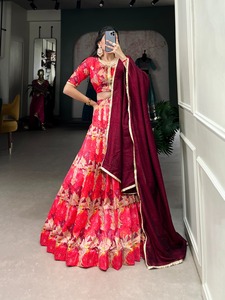 Dernière tenue de créateur à feuilles persistantes en soie Tussar de qualité supérieure Lehenga Choli & Dupatta avec fabricant de travaux imprimés de l'Inde - Product Image 3