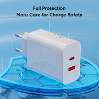 Adaptateur de chargeur mural GaN PD 20W, 2 ports USB C et Type A, charge rapide, prise EU 100-240V pour téléphone, tablette, batterie externe, voyage