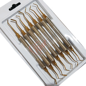 Kit d'outils manuels de restauration dentaire Rootcare Premium, 6 pièces, en acier plaqué titane doré, instruments chirurgicaux en résine, certifiés CE - Product Image 2
