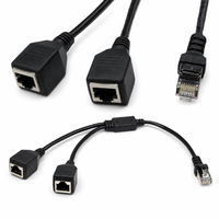 Kabel Adaptor Splitter Cat5e RJ45 1 Male ke 2 Female, Kabel Splitter Y Jaringan 0.3m Tembaga Murni DSX8000 Teruji Hitam XXD/OEM