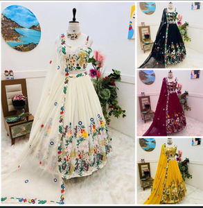Meilleure vente de vêtements ethniques couleur blanche renard Georgette tissu Lehenga Choli pour la réception disponible à la quantité en vrac de l'Inde - Product Image 6