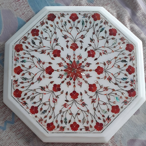 Table basse élégante de dessus de table d'incrustation de marbre exquis de conception indienne moderne fabriquée à la main pour la vie de bureau à domicile - Product Image 6