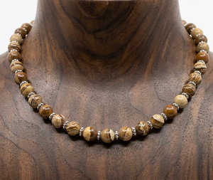 สร้อยข้อมือและสร้อยคอประดับคริสตัลแจสเปอร์ขนาด 18 นิ้ว แบบยูนิเซ็กซ์ ชุบทองคำขาวแบบทิเบต พร้อมตัวล็อคแบบเงินทิเบต ผูกด้วยมือ ได้รับการรับรองจากผู้ที่สาม เหมาะสำหรับเป็นของขวัญ - Product Image 5