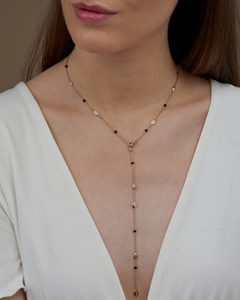 แฟนซีทองคลาสสิกแล็บปลูกเพชรและลูกปัดสีดำสร้อยคอลูกปัด Lariat เครื่องประดับของขวัญที่ไม่ซ้ำกันสไตล์วินเทจเพชรทดสอบผ่านลิงค์ - Product Image 1