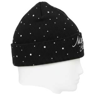 Bonnet unisexe en tricot avec strass, noir, orné de cristaux, chapeau d'hiver doux et extensible, style streetwear, bonnet à revers - Product Image 3