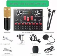 Paket Mikrofon Kondensor Kardioid Profesional BM800+V8S, Kartu Suara Berkabel, Lengan Gunting, Shock Mount, Pop Filter, Peredam Kebisingan