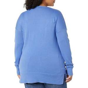 Suéter Azul Informal de Color Sólido para Mujer, Manga Larga, Cuello en V, Corte Ajustado, Algodón de Alta Calidad, Ropa de Invierno - Product Image 4