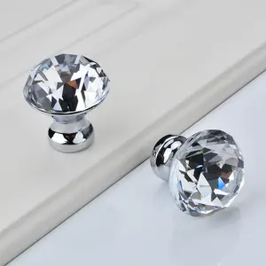 Perilla de armario de cajón de cristal, perilla de puerta de cristal de diamante, manija de 30mm adecuada para tocador