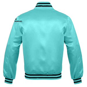 Chaquetas universitarias de alta calidad de satén brillante para hombres Logotipo personalizado Moda callejera OEM Estilo de béisbol Cremallera Cuello alto - Product Image 2