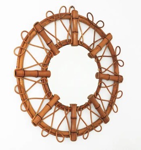 Hecho a mano moderno Boho Chic ratán tejido pared acento espejo artesanal enmarcado dormitorio sala de estar baño uso decorativo - Product Image 3