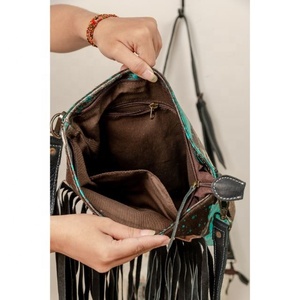 LW Sac à main en cuir de vachette véritable style vintage avec lanière unique, broderie de franges, sculpture de vrais cheveux, sacs à bandoulière - Product Image 4