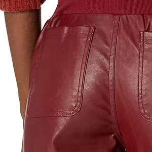 Dernier design Pantalon décontracté coupe-vent en cuir PU pour femmes Taille élastique Meilleur prix de gros - Product Image 6