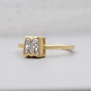 M-Shape <b>Initial</b> Diamond <b>Ring</b> in Yellow Gold - Product Image 3