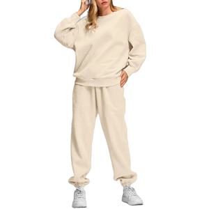 Ensemble de survêtement en molleton brodé surdimensionné en coton épais avec imprimé Faith pour femme, taille plus, ensemble jogging pour femme - Product Image 4