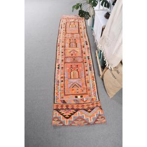 Tapis turc Kilim vintage 2,4x10,9 pieds, tapis persan en laine orange - Product Image 1