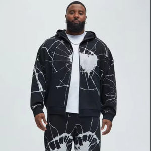 Survêtements de jogging Logo personnalisé Conception quantité minimale de commande bas Vente en gros Prix bon marché Sweat à capuche zippé en molleton 100% coton avec pantalon évasé - Product Image 1