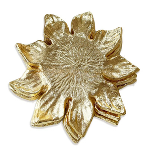 Flower Shape Design Modern Style Golden Finished Aluminum Metal High Quality Durable <b>Drinks</b> Tabletop Use <b>Coasters</b> - Product Image 1