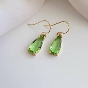 Green Peridot Teardrop Charm Huggie Hoop 925 Silver Gold Plated Earrings Vintage Style Earrings <b>Gift</b> <b>for</b> <b>Her</b> Peridot Earrings - Product Image 2