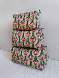 Set Of 3 Cotton Quilted <b>Makeup</b> <b>Bag</b> & Organizer Cotton Toiletry Case <b>Travel</b> <b>Bag</b> Floral Print <b>Makeup</b> <b>Bag</b> Toiletries Organizer <b>Bag</b> - Product Image 2