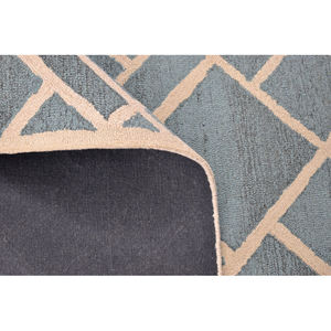 Modern <b>Abstract</b> Geometric Asymmetrical Maze Hand Tufted Woolen Carpet Linear Plaid Patchwork Blue and Beige Area <b>Rug</b> - Product Image 2
