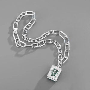Collar de Moda con Colgante de Dados de Mahjong Chino Verde, de Acero Inoxidable, con Forma Cuadrada, Estilo Hip-Hop, con Cadena de 55 cm - Product Image 6