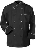 Veste de chef unisexe en mélange de polyester/coton avec impression numérique et passepoil noir, manches longues, pour uniformes de restaurant et de bar - En stock