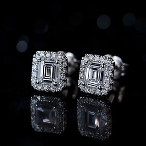 Pendientes de tuerca de Halo de corte Baguette de Plata de Ley 925 para hombre, pendientes de diamantes de Hip Hop, joyas BUEBELLA de 8mm x 6mm, superventas - Product Image 1