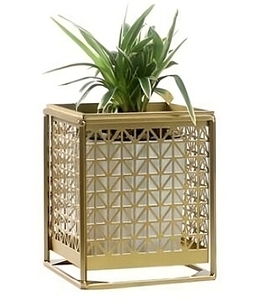 กระถางต้นไม้โลหะขนาดเล็กสำหรับตกแต่งบ้านสำนักงานและโรงแรมรูปทรงสี่เหลี่ยมสีทอง - Product Image 1