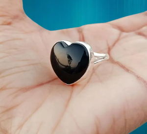 925 Sterling Silver Bohemian Style Heart Shape <b>Ring</b> Handmade Natural <b>Black</b> <b>Onyx</b> Gemstone Wholesale Fashion Jewelry for Parties - Product Image 1