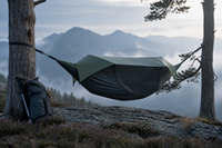 Hamac de camping 3 en 1 avec moustiquaire et bâche de protection contre la pluie, en nylon parachute double, imperméable, avec sangles d'arbre, pour la survie en plein air