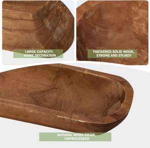 Bol à pâte en bois, bols à pâte en bois longs rustiques sculptés à la main de 40 pouces pour la décoration, grand bol à pain en bois vintage pour table - Product Image 4