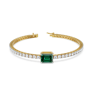 Pulsera de Lujo Chapada en Oro de 18K con Piedra Verde Corte Esmeralda para Mujer, Brazalete de Diamantes de Circonita Cúbica para Boda y Fiesta, Joyería Fina - Product Image 3