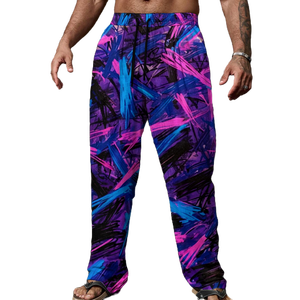 T6X 80's Style coupe ample pantalon décontracté poches taille moyenne léger motif droit Cool Cargo pantalon XL fermeture éclair pli coloré - Product Image 1