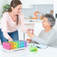 Gran oferta, organizador de pastillas portátil de 31 días, estuche de almacenamiento de medicamentos de plástico ABS PP, 2 veces AM PM, divisores extraíbles, suministro mensual de medicamentos