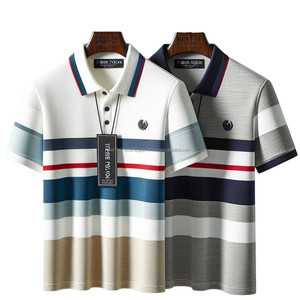 เสื้อโปโลแขนสั้นผ้าคอตตอนสวมใส่สบายทนทานเสื้อกีฬาแขนสั้นระบายอากาศได้ดีเสื้อโปโลเล่นเทนนิสลายทางมีกระดุมปกเสื้อ - Product Image 6