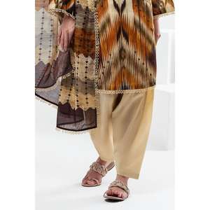 Traje de chifón beige de 3 piezas sin costuras para mujer, para uso diario - Product Image 4