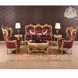 Juego de sofá de 5 plazas de aspecto clásico con mesa de centro, muebles de sala de estar hechos a mano victorianos, muebles de sala de estar tallados a mano - Product Image 1