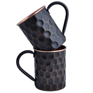 Luxury Black Honeycomb Texture <b>Copper</b> <b>Mug</b> Set With Matte Finish For Modern Bar Use - Product Image 1