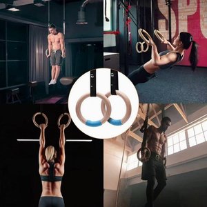 Wooden Gymnastics Rings Adjustable Suspension Trainer Non Slip Numbered <b>Straps</b> Pull Up Exercise Rings for Home Gym - Product Image 6