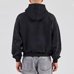 Logo personnalisé épaule tombante tissu personnalisé éponge française 480 gsm poids lourd 100% coton lavé à l'acide culture Boxy strass sweat à capuche hommes - Product Image 2