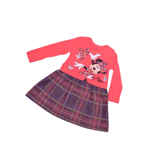 Abito da ragazza con gonna in maglia scozzese in cotone pettinato stampato a colori con fiori di melograno - Product Image 3