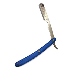 <b>Straight</b> <b>Razor</b> with Blue Plastic Handle Single Blade Stainless Steel for Barber Shop Use on Body Face Bikini Areas - Product Image 2